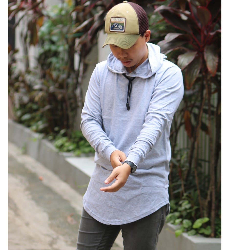 KAOS HOODIE TSHIRT LONGLINE POLOS RIP TANGAN LENGAN PANJANG KATUN COMBED JUMBO COWOK CEWEK PRIA WANI