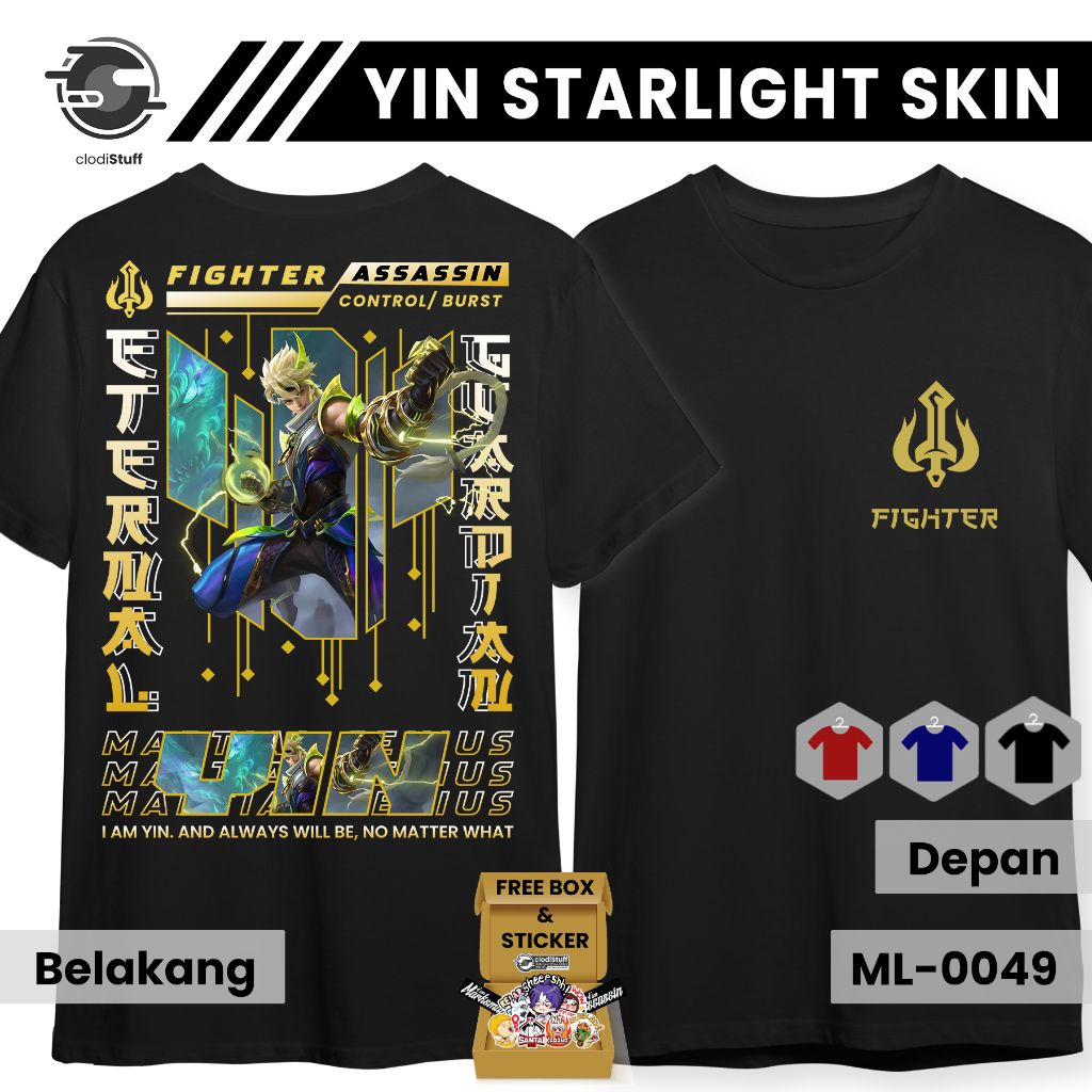 Kaos YIN ETERNAL GUARDIAN SKIN STARLIGHT Mobile Legends Lengan Pendek Hitam Combed 24s ML MLBB