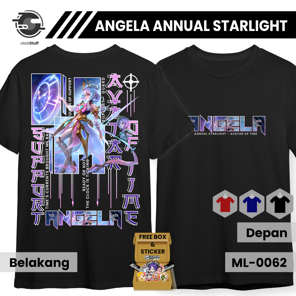 Kaos ANGELA ANNUAL STARLIGHT AVATAR OF TIME Mobile Legends ML MLBB Lengan Pendek Hitam Combed 24S