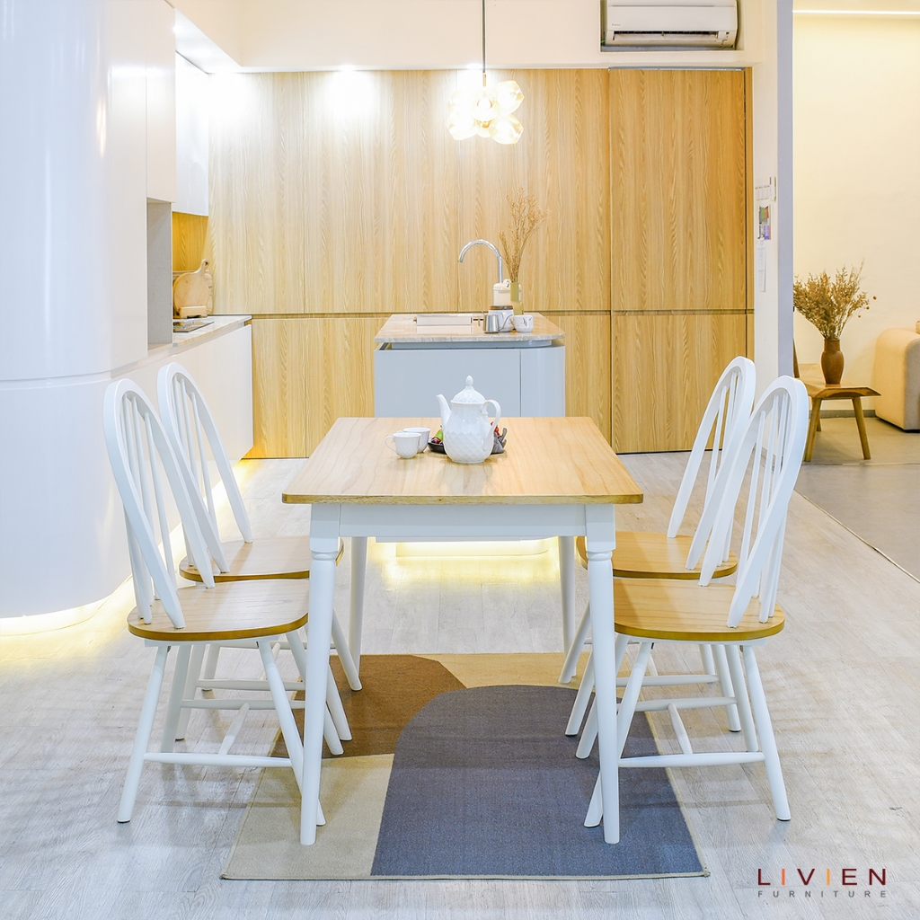 Meja Makan Livien | Meja Makan 4 kursi Minimalis Kayu Dining Table 120