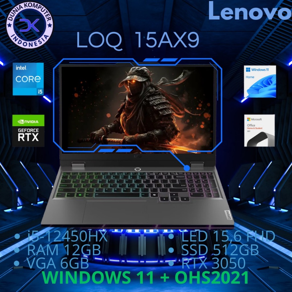 LENOVO LOQ 15AX9 I5-12450HX RTX3050 RAM 12GB SSD 512GB W11+OHS 100SRG