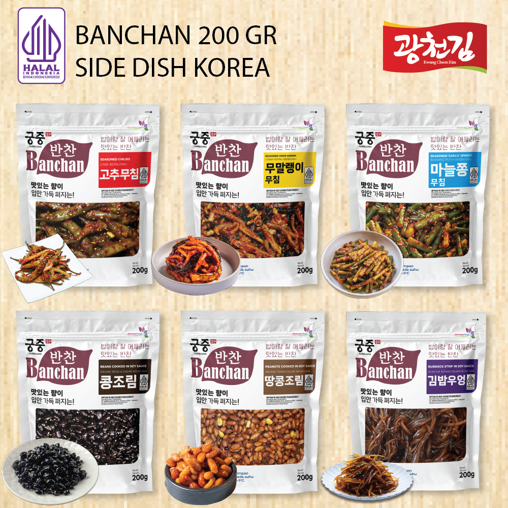 

BANCHAN SIDE DISH KOREAN FOOD 200 GR / KIMCHI / CABE / LOBAK / GARLIC BAWANG PUTIH / BEANS KACANG KEDELAI / PEANUTS KACANG TANAH / BURDOCK UBI JEPANG