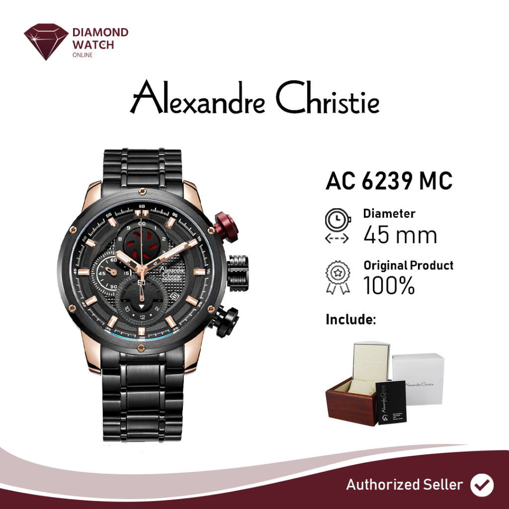 Alexandre Christie Chronograph MC BBRBA 45mm Black Rosegold Stainless Steel AC 6239 MC
