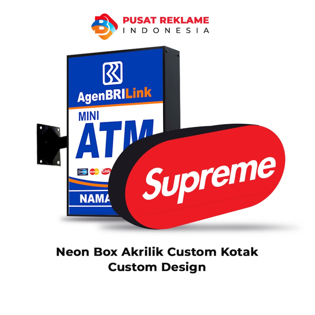 Neon Box Custom Kotak / Oval Premium Outdoor Akrilik 2 Sisi LED Neon Box Custom Desain Siap Pasang (