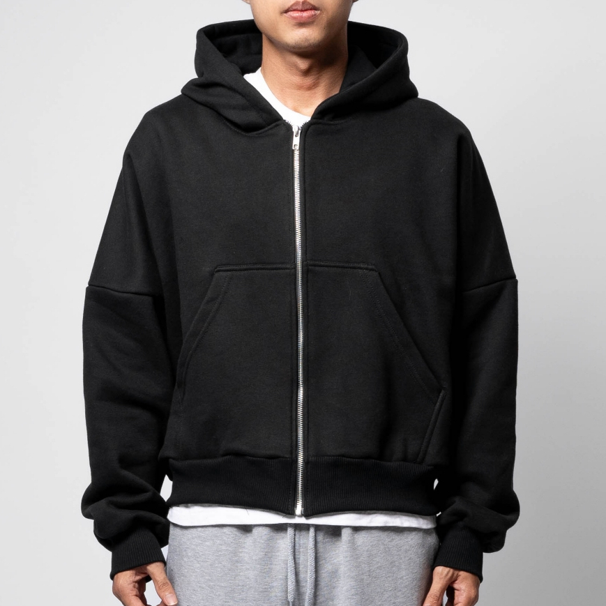 Cottonsupply 400GSM Ultra Heavyweight Black Boxy Crop Hoodie Crewneck Zipper Unisex