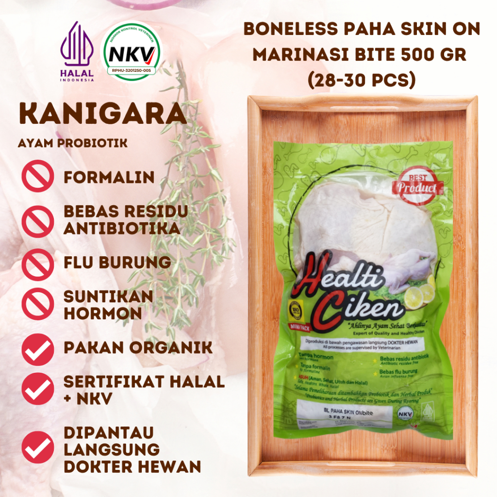 

HEALTI CIKEN HEALTHY CHICKEN DAGING AYAM SEHAT PROBIOTIK BONELESS PAHA AYAM MARINASI HALAL NKV PROBIOTIK 400 GR SD 500 GR