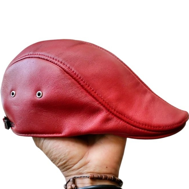 Topi Pet Hat Pelukis Topi Copet Kulit Asli Pria Garut Warna Merah
