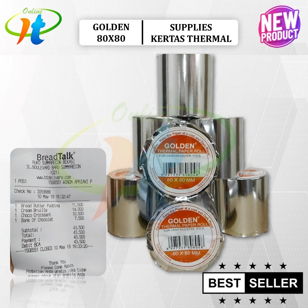 

Kertas Thermal Golden 80x80 Kertas Kasir Struk Antrian Parkir Printer 80mm