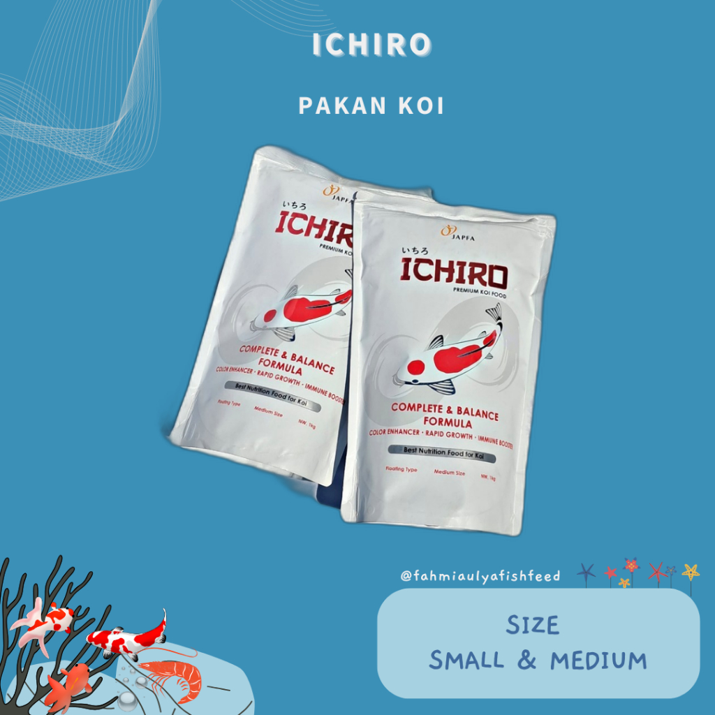 Ichiro Pakan Koi Ikan Pelet 1kg, 500gr, Smal/Medium Ikan Hias Koi Japfa