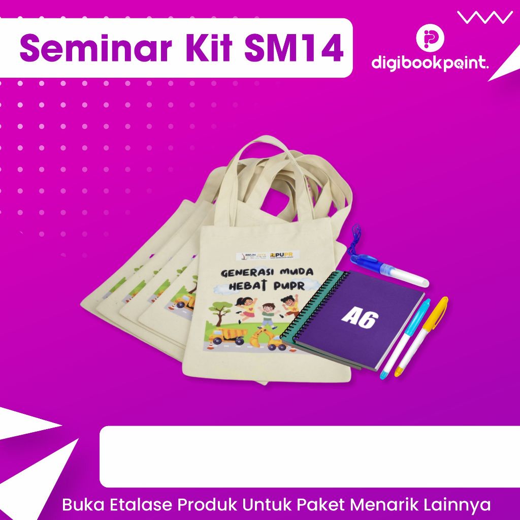 

Merchandise Seminar Kit - Isi Tas blacu, Notebook A6, dan Pulpen Insert Paper SM14