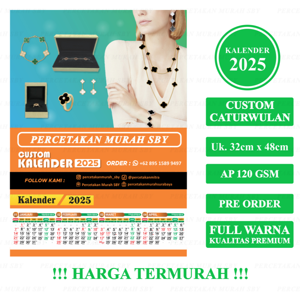 

Kalender dinding - Tahun 2025 - Custom Design - Bahan Tebal - Harga Murah - Ukuran 32x48 - Caturwulan- 2000 Pcs