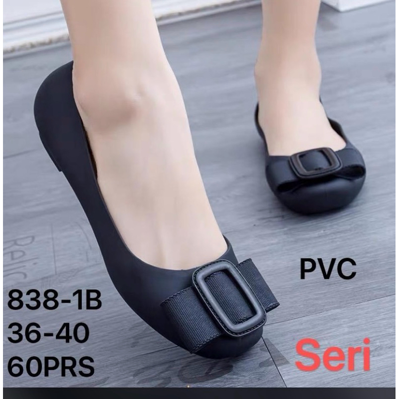 Sepatu Flat Shoes Wanita Karet Jelly Elastis Sepatu Wanita Motif Pita Simple Elegan