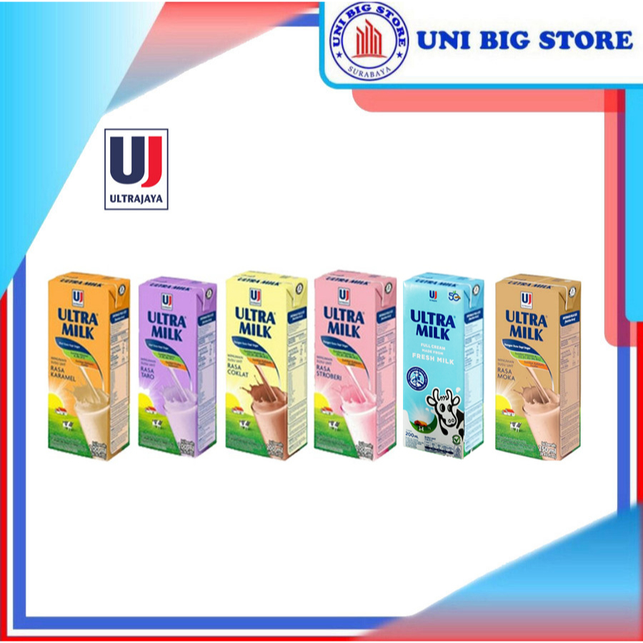 

Susu Ultra Milk UHT 200 ml Full cream - Taro - Strawberry - Coklat - Caramel