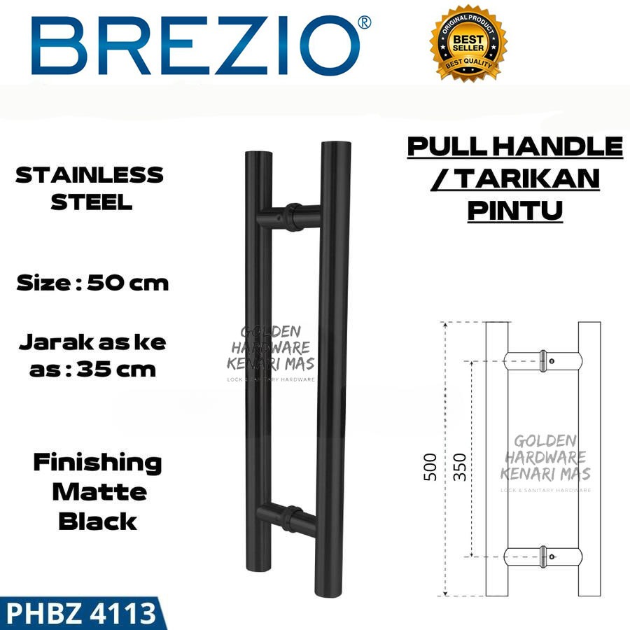 BREZIO PHBZ 4113 Pull Handle Gagang Pintu Rumah Minimalis 2 Daun 50CM Matte Black
