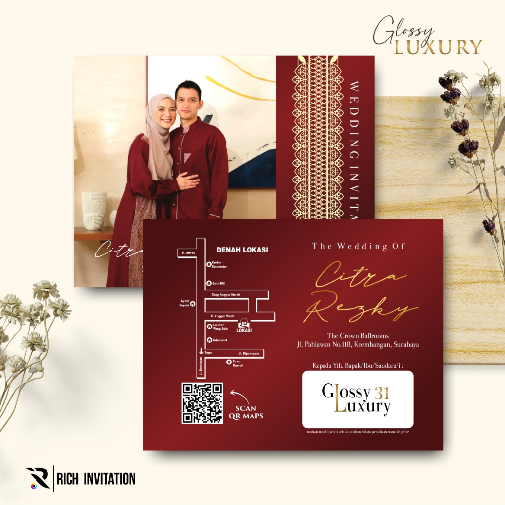 UNDANGAN PERNIKAHAN CUSTOM GLOSSY LUXURY - UNDANGAN NIKAH GLOSSY LUXURY  FULL COLOUR