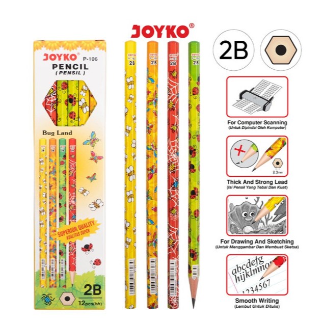 

Pencil / Pensil Joyko P-106 / 2B / Bug Land / 1 BOX 12 PCS