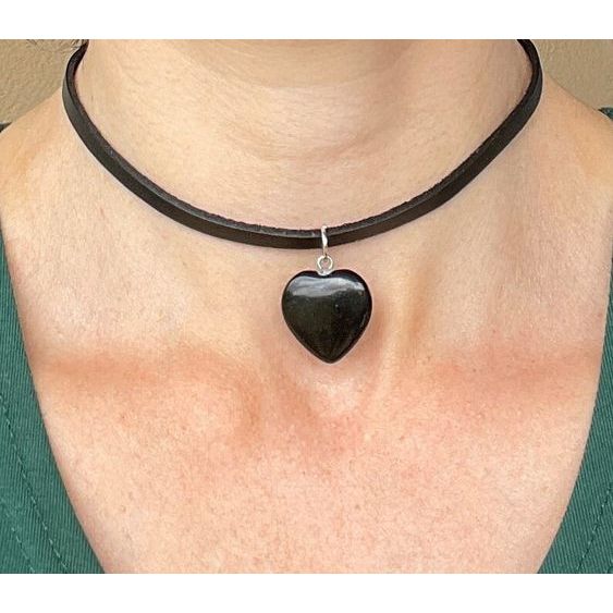 Obsidian Necklace Leather Necklace Black Obsidian