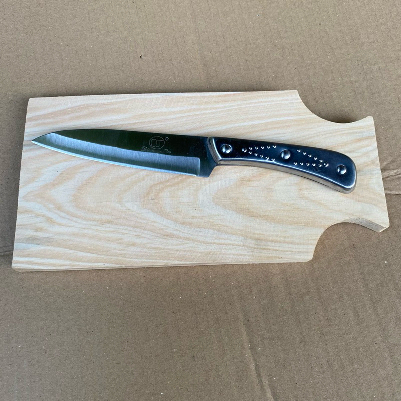 Pisau Dapur Baja Asli Pisau Buah Baja Putih Satu set Talenan Pisau Kecil