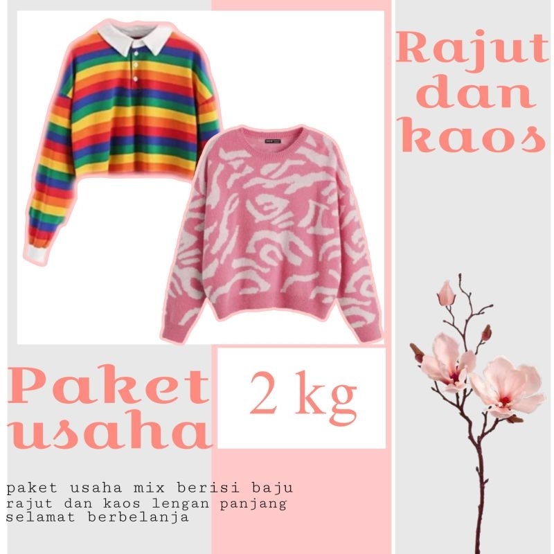 paket usaha pemula rajut mix kaos 2 kg isi 6-10 pcs, cod, baju murah, rajut murah