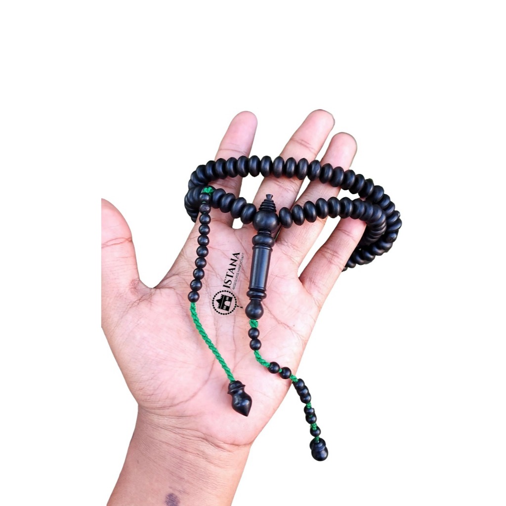 Tasbih Kayu Galih Kelor Hitam Ukuran 6x10mm Isi 100 Butir - Muslim - Putih