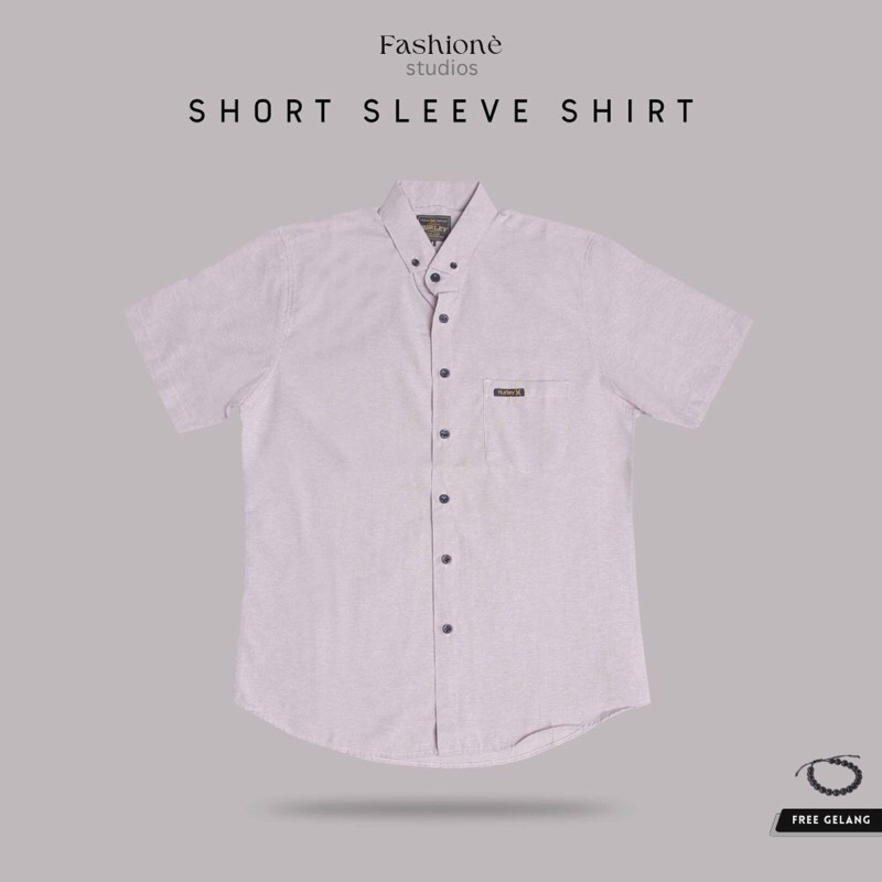 Kemeja Polos Pria Lengan Pendek Oxford Hem Cowok Warna Krem Kelambi Klambi Slim Fit Short Sleeve