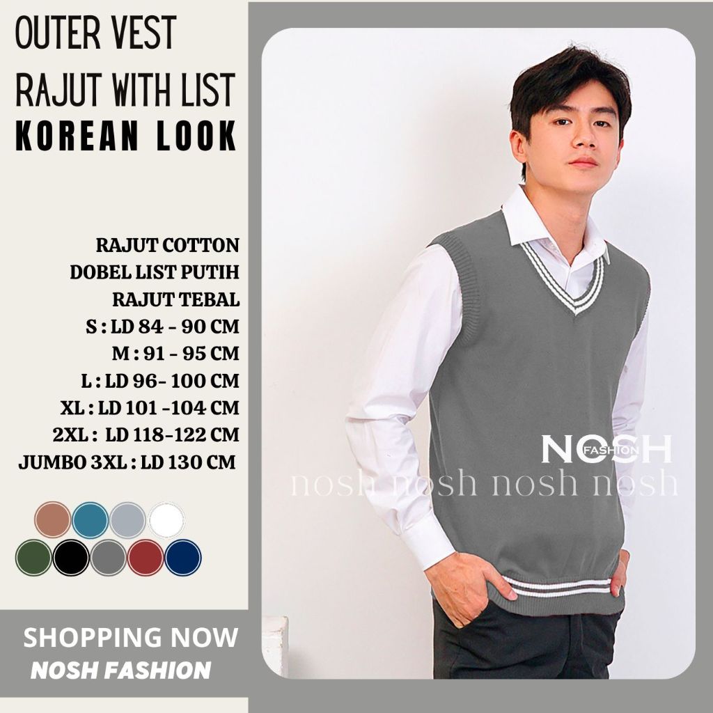 DYA369 Rompi Rajut Korea List Putih / Sweater Rompi Korea Rajut Vneck / Vest Knit Rompi Kantor Kerja