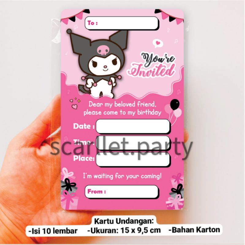 KARTU UNDANGAN KUROMI PINK HAPPY BIRTHDAY INVITATION CARD SANRIO ULANG TAHUN ULTAH ANAK SURAT UNDANG
