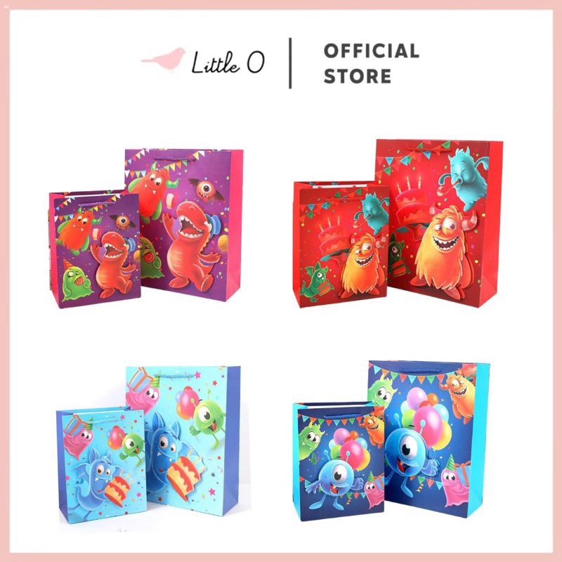 

Potongan 3 3D MONSTER Glitter Birthday Paper Bag Kantong Ulang Tahun Ultah Goodie Bag