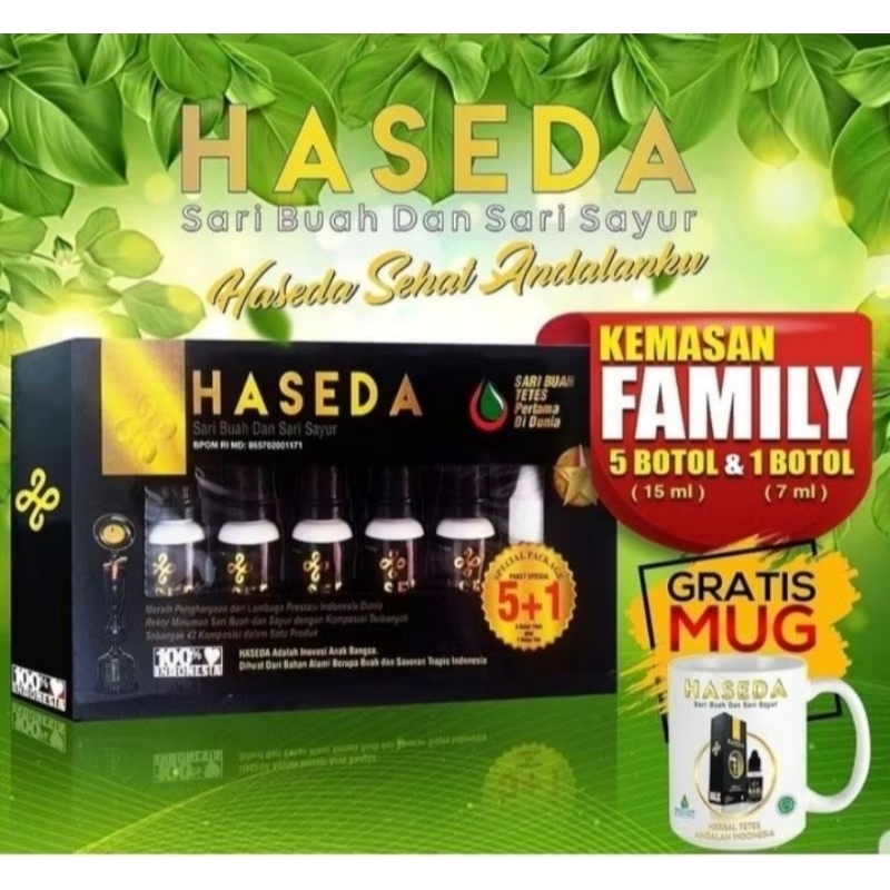 HASEDA OBAT HERBAL TETES JAMU TETES SARI BUAH & SAYUR KEMASAN HEMAT (ISI 5 BOTOL GRATIS 1 BOTOL 7ML 