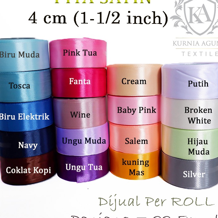 

READY STCOK Pita Satin 4cm 1 12 Inch 1 Roll Ukuran Besar Warna Pastel Pita Kado Bungkus Hampers Souvenir DIY Panjang 25yard22meter
