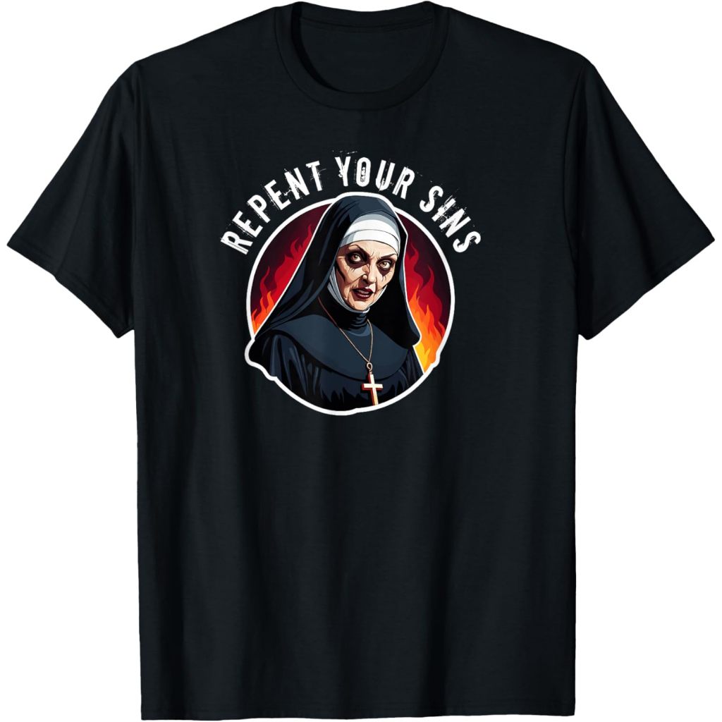 Baju kaos anak Evil Nun. Repent Your Sins. Scary Sisterhood T-Shirt