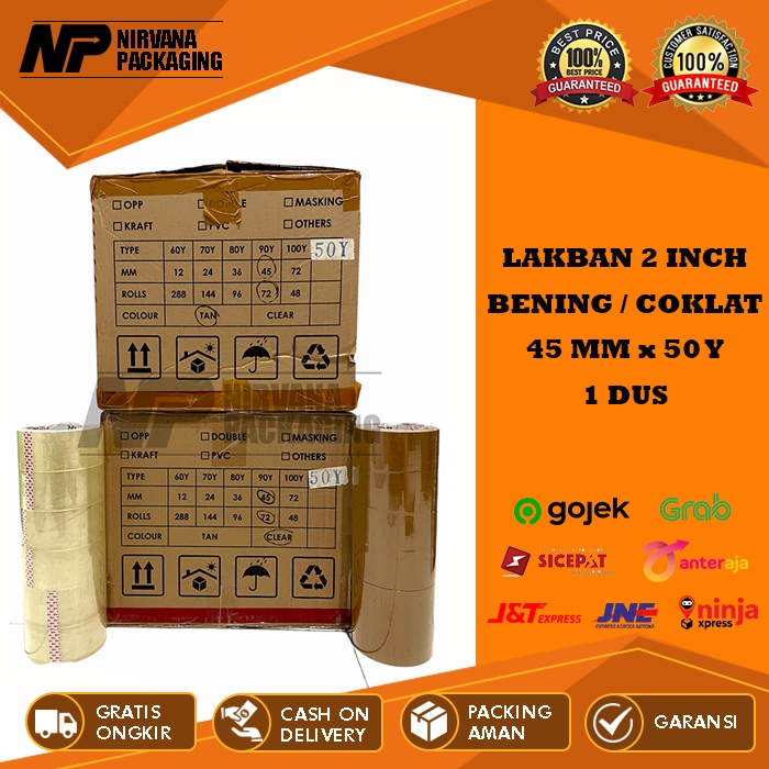 

LAKBAN BENING & COKLAT 2 INCH - 45 MM X 50 YARD FULL KUALITAS DAIMARU 1 DUS