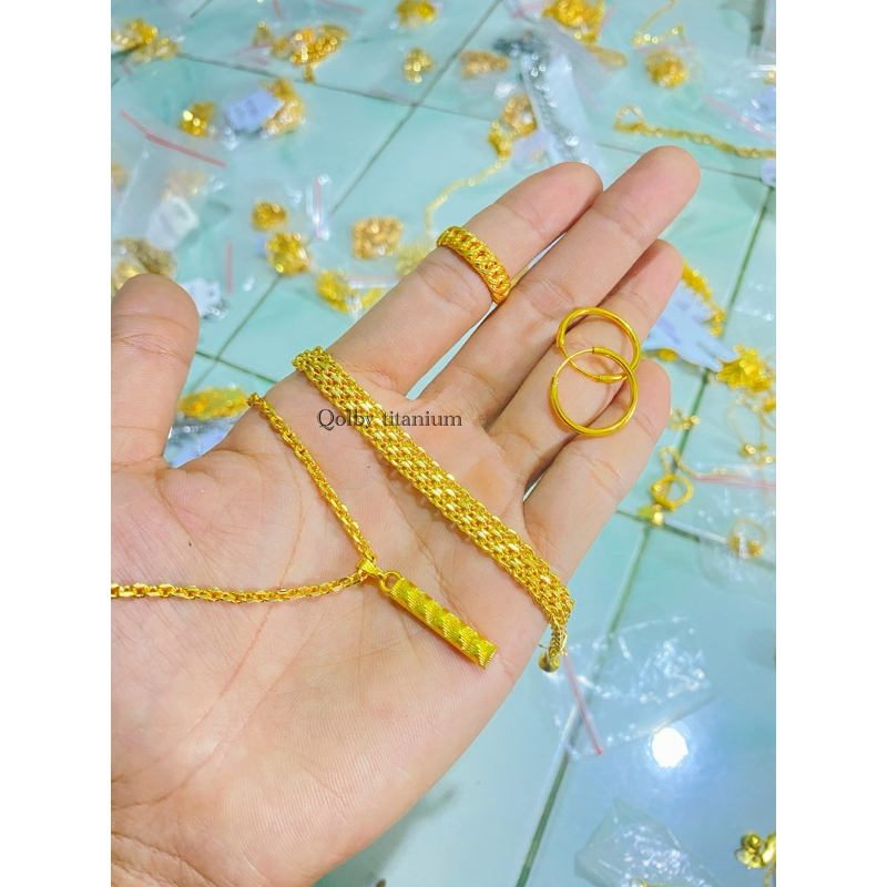 Qolby_titaniumSet Perhiasan Nori Medan Warna Emas 24 k Lengkap Terbaru