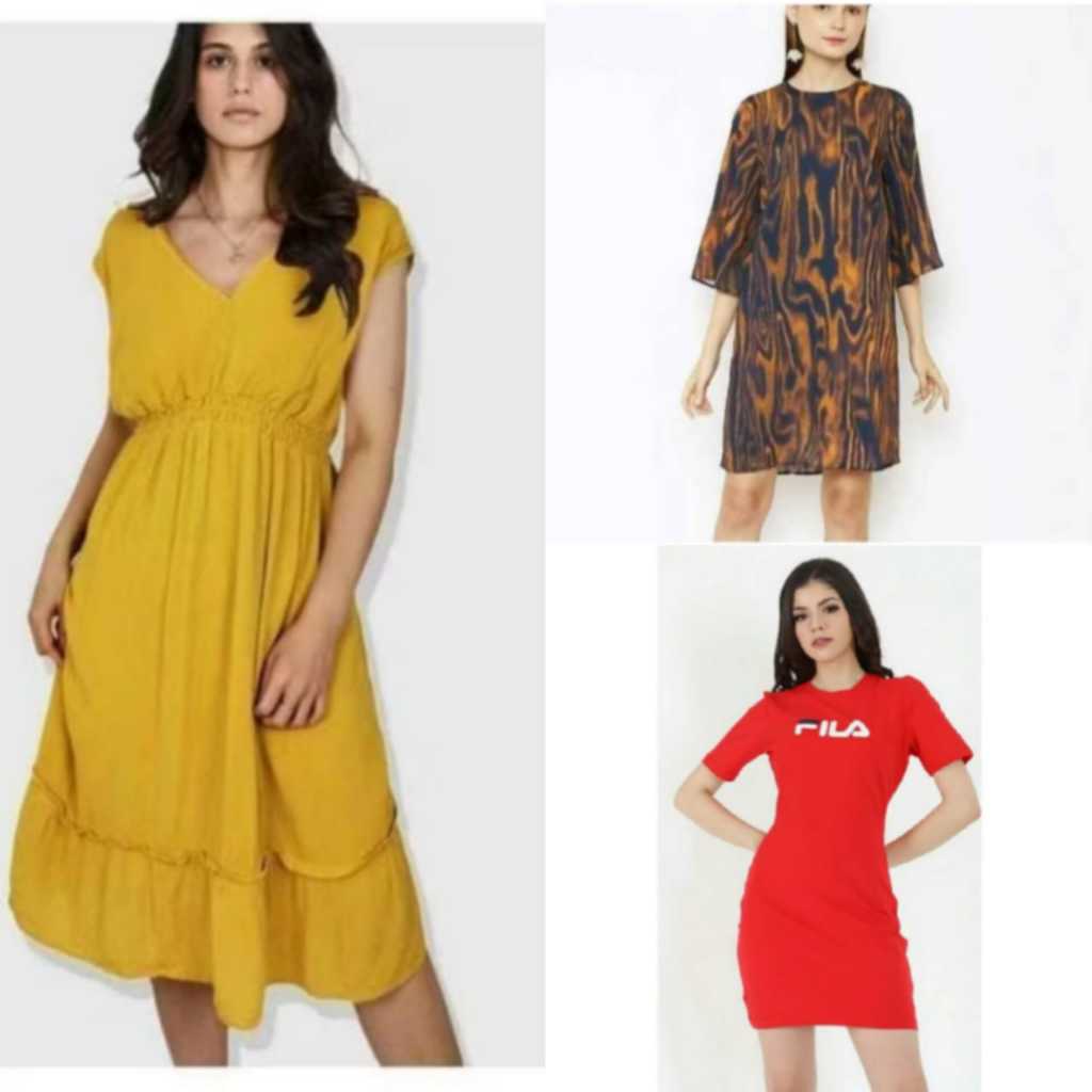 DRES WANITA 3PCS 100000 RBU -NET004 Dress Is*bel Mustard Wanita-HM013 Dres Midi H*M Trumptetsleeve p