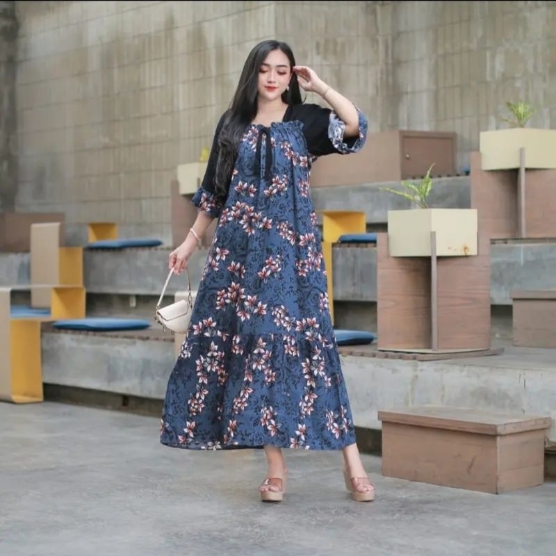 Daster Andin Kekinian Terbaru Motif Bunga Bunga Bahan Rayon Super Premium Ld 120 Daster Jumbo