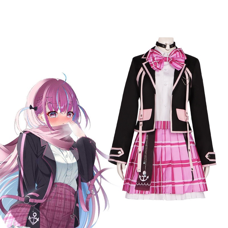 Vtuber Anime Minato Aqua Cosplay Sailor Suit Hololive High School Uniform Lolita Gothic Jacket Tshir