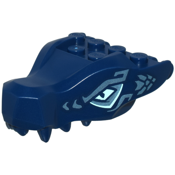 Lego Dark Blue Part 72362pb06 Dragon Head (Ninjago) Jaw with 2 Bar Handles on Back with Light Aqua E