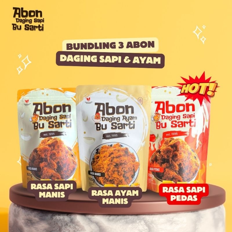 

[PREMIUM PACKAGING] - Abon Bu Sarti Tripple Mix - Ayam Manis, Sapi Manis dan Sapi Pedas