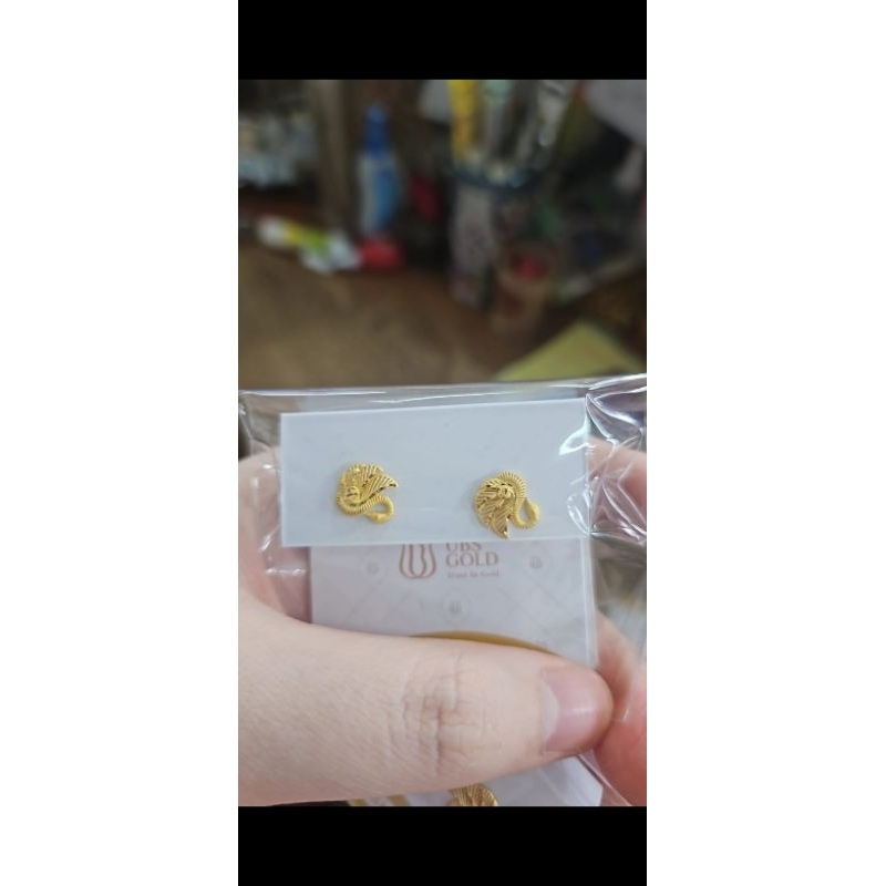 giwang pita anting tusuk stud permata putih solitaire desi emas asli 700 16K 70%