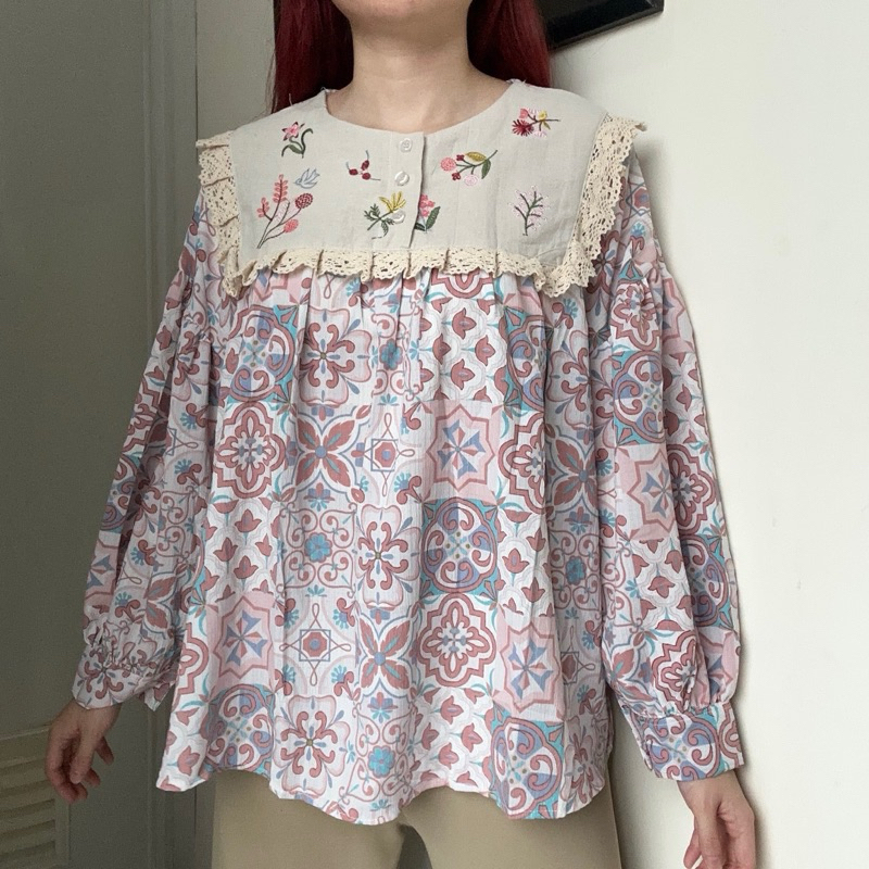 Blouse Batik Kombinasi Bordir warna Rose Pink