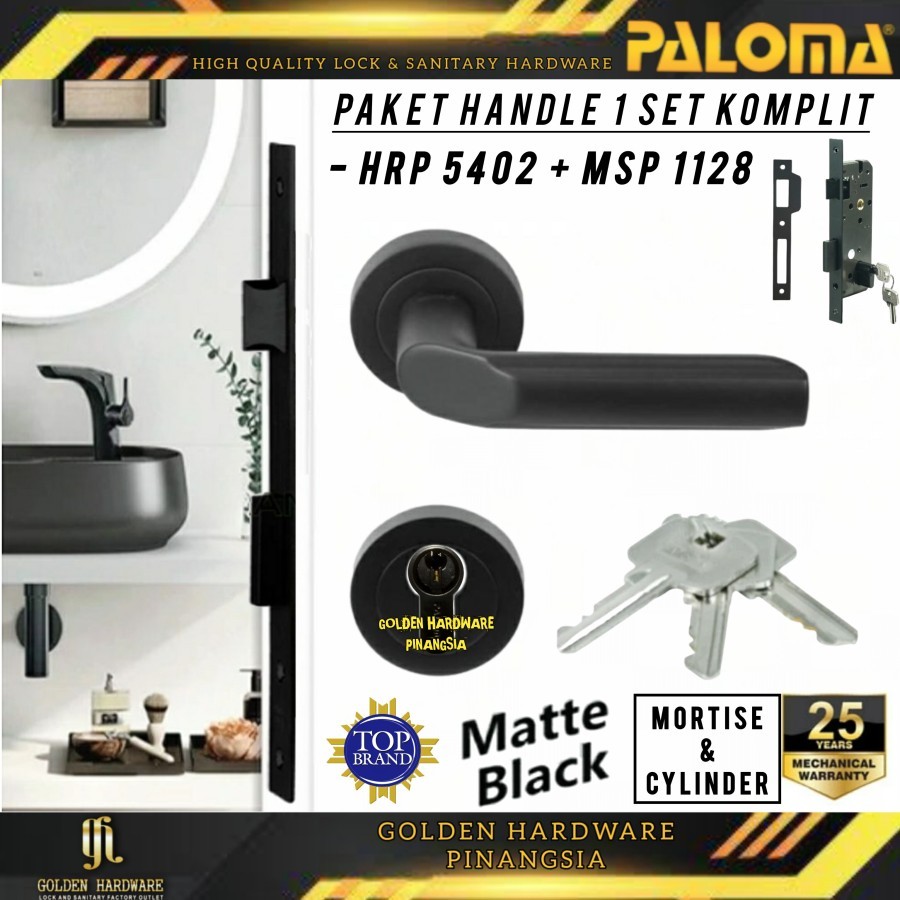 PAKET HANDLE KUNCI TARIKAN GAGANG PINTU RUMAH LOCK SET HITAM BLACK PALOMA HRP 5402 MSP 1128