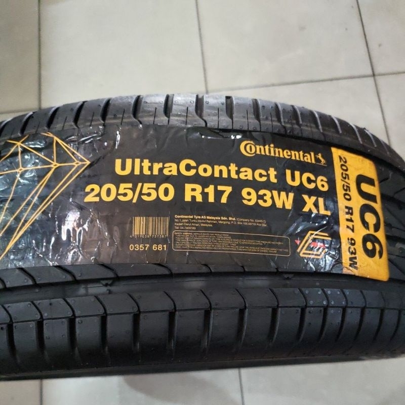 Ban Continental Ultra Contact UC6 205/50/r17 93W Tubeles
