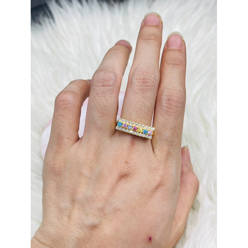 cincin pastel rainbow rectangle uk 15 & 17 elegant mewah emas asli kadar 700