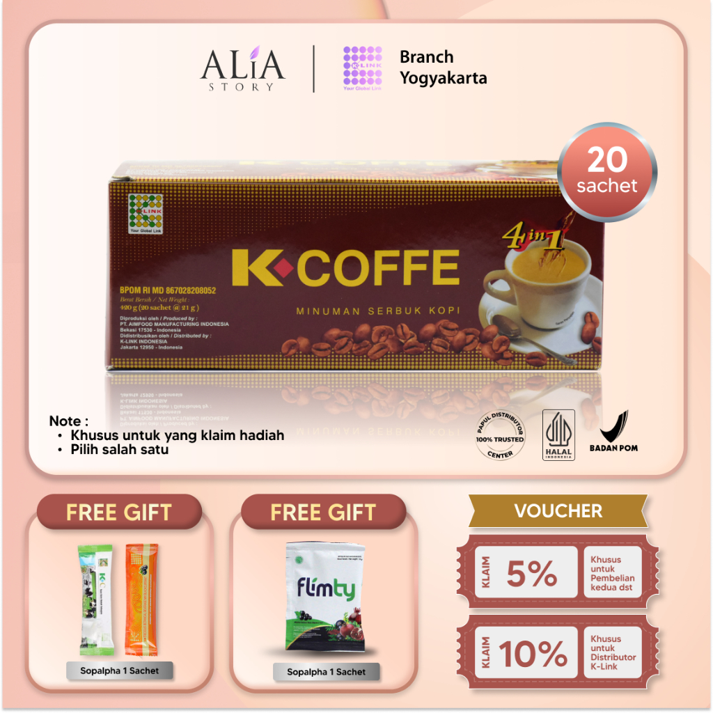 

K COFFE 4in1 K Link Original BPOM Halal (1 Box isi 20 Sachet) Kopi Penambah Stamina Pria Dewasa Kopi Stamina Kopi Stamina Pria Obat Stamina Pria K Koffe K Coffee K Cofee Kopi Penambah Stamina Seksual Laki Alia Story K-Link Yogyakarta