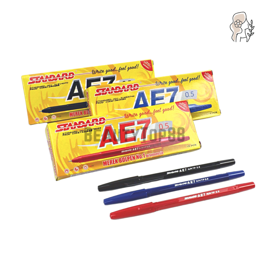 

Pulpen Standard AE7 - Ballpoint Bolpen Pen Hitam Biru Merah - [1 BOX isi 12 PCS]