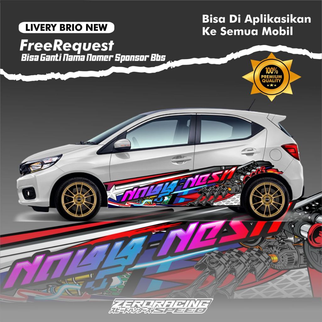 Decal Sticker Mobil brio new Agya Ayla Jazz Brio Yaris Body Samping Free Custom Nama stiker livery m