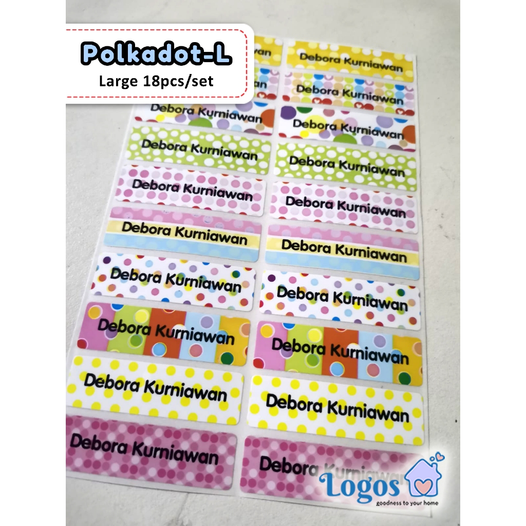 

Polkadot LARGE Label nama waterproof. stiker fancy polos unik dewasa