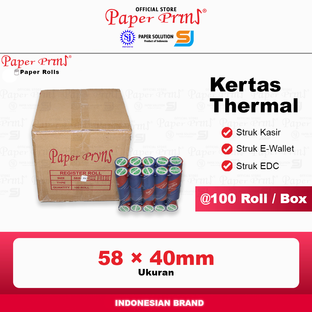 

Kertas Thermal Struk 58x40mm Paperpryns (1 Box isi 100 Roll)