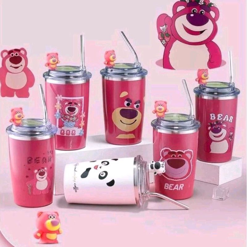 Miniso-Tumbler LOTSO Stainless Steel Mug Termos Tutup Gratis Sedotan 450ml