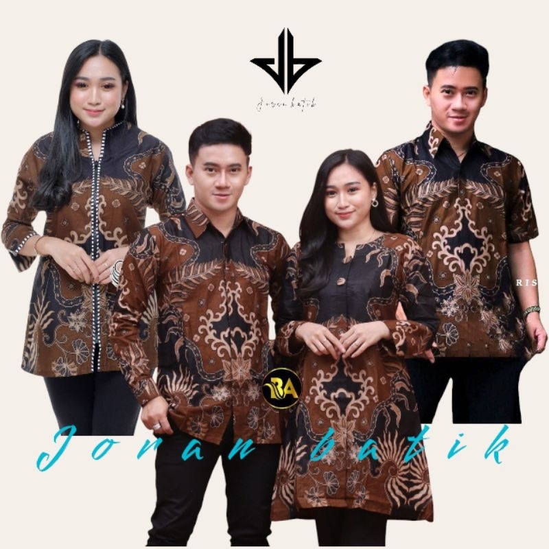 Couple Batik Pria Wanita Kemeja Tunik Motif Kenzo Coklat